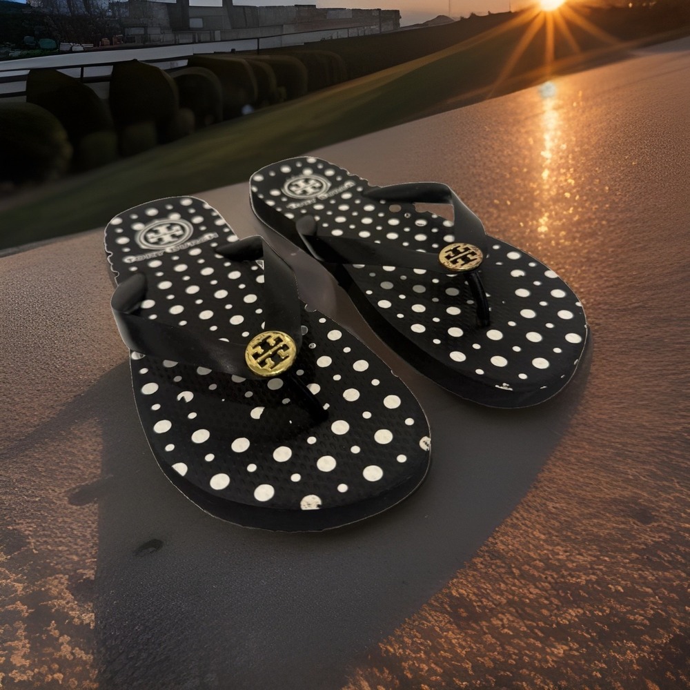 Tory Burch Mini Minnie Flip Flop Black/White Polka Dot Sandals Size 8-8.5